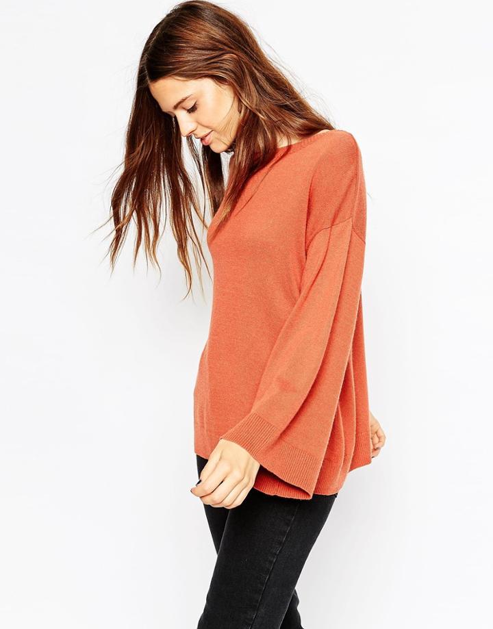 Asos Sweater With Wide Sleeve In Cashmere Mix - Dark Red $26.00