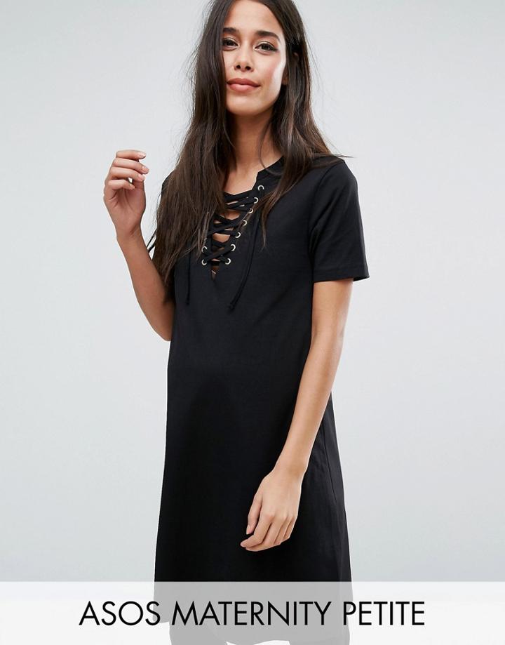 Asos Maternity Petite Lace Up Front T-shirt Dress - Black