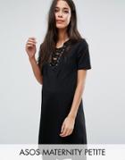 Asos Maternity Petite Lace Up Front T-shirt Dress - Black