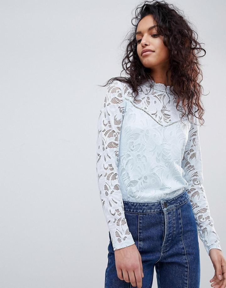 Vila Long Sleeve Lace Top - Blue