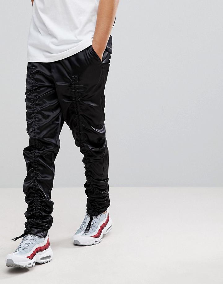 Asos Extreme Drop Crotch Pants In Nylon With Bungee Cord - Black