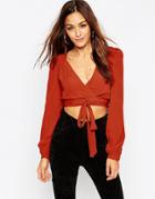 Asos Obi Wrap Cropped Ultimate 70s Blouse - Rust
