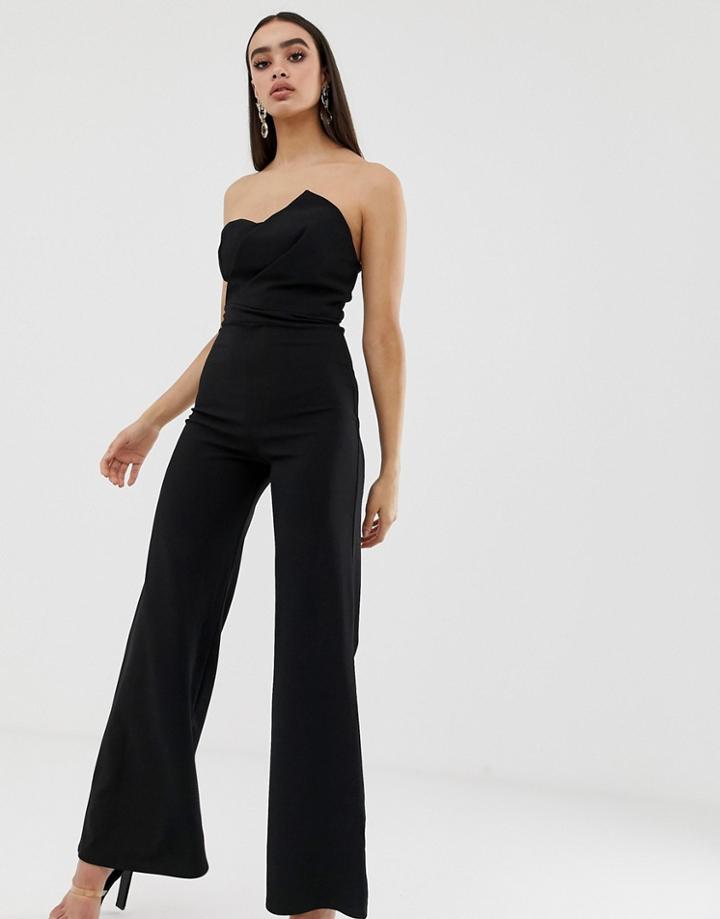 Club L Bandeau Detail Crepe Wide Leg Jumpsuit-black