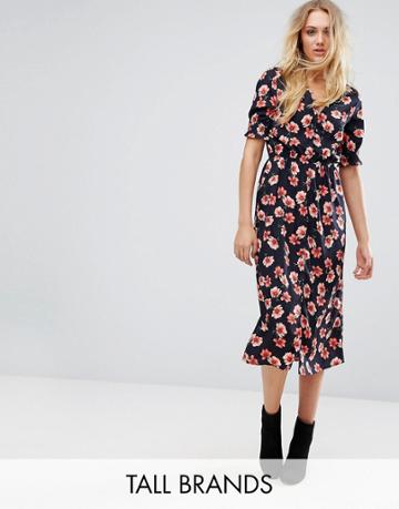 Influence Tall Floral Midi Dress - Black