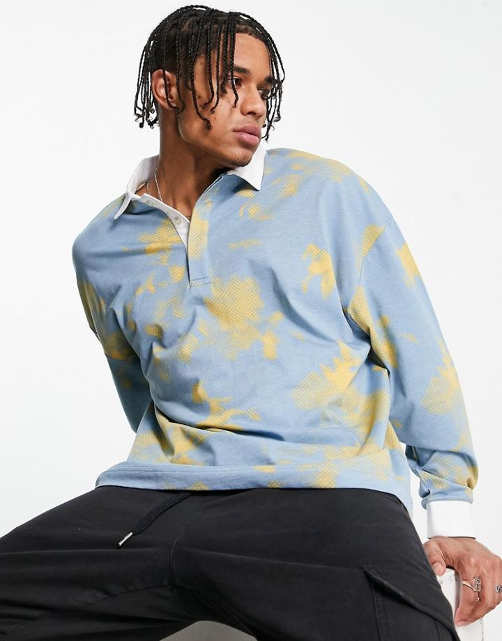 Topman Oversized Rugby Shirt With Floral Print In Blue