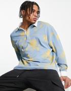 Topman Oversized Rugby Shirt With Floral Print In Blue