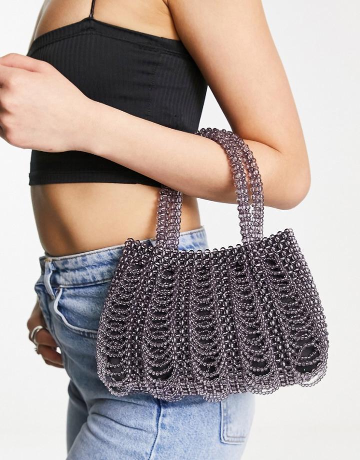 Topshop Gia Beaded Grab Bag In Silver