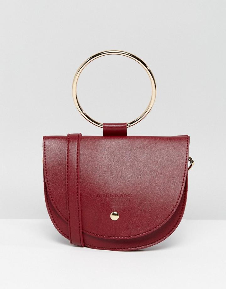 Melie Bianco Vegan Leather Crescent Crossbody Bag With Hoop Hardware - Red