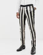 Asos Edition Skinny Tuxedo Suit Pants In Black And Cream Sequin Stripe - Black