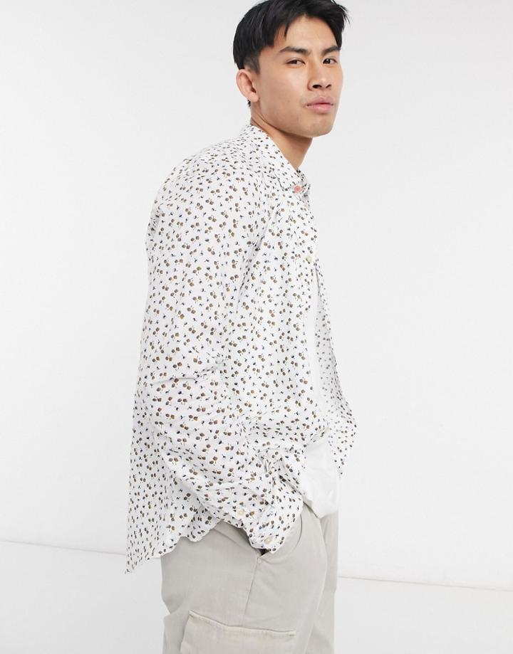 Paul Smith Tailored Printed Long Sleeve Shirt In White Floral