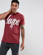 Hype T-shirt In Burgundy With Script Logo - Red