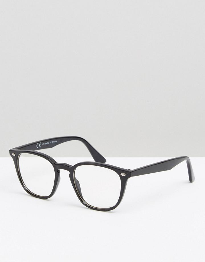 Asos Square Lens Geeky Clear Lens Glasses - Black