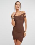Missguided Premium Bandage Bardot Mini Dress - Brown