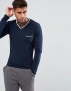 Emporio Armani V Neck Muscle Fit Long Sleeve T-shirt In Navy - Navy