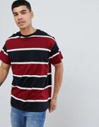 New Look T-shirt With Stripes In Burgundy - Red