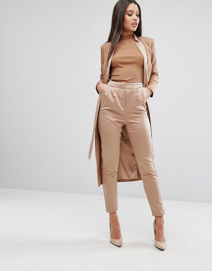 Lavish Alice Tailored Pants In Satin - Tan