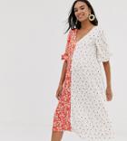 Asos Design Maternity Mixed Print Midi Dress-multi