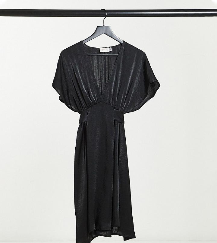 Blume Maternity Satin Midi Dress With Kimono Sleeve In Black