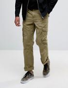 Asos Straight Cargo Pants With Rip And Repair Detail In Khaki - Green