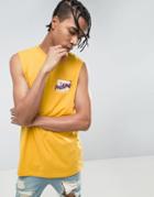 Asos Longline Sleeveless T-shirt With Dropped Armhole And Miami Chest Print - Yellow