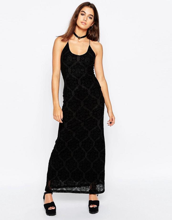 Motel Alexandra Maxi Lace Dress With Flocking - Black Lace