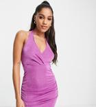 Asyou Slinky Drape Halter Neck Mini Dress In Purple