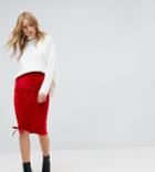 Miss Selfridge Ruched Velvet Midi Skirt-red