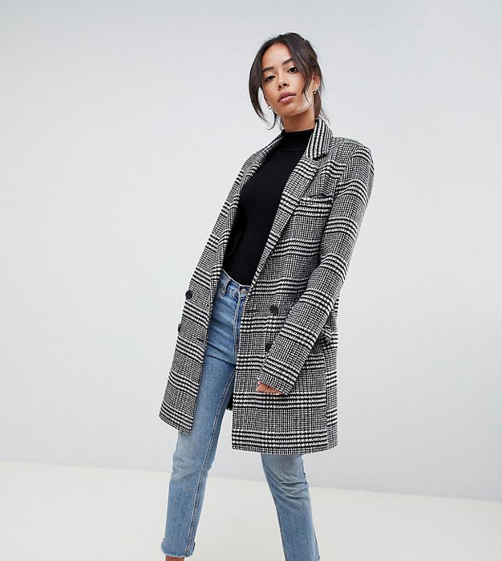 Asos Design Tall Slim Coat In Check - Multi