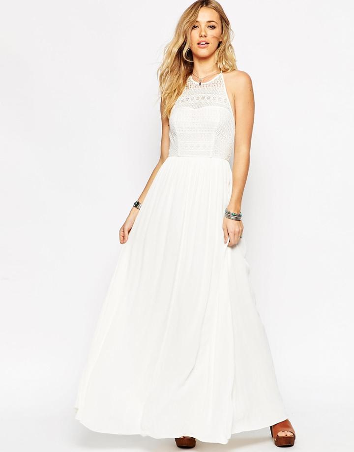 Asos Halterneck Crochet Maxi Dress - White