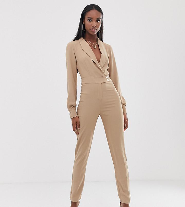 Fashion Union Tall Tuxedo Jumpsuit - Beige