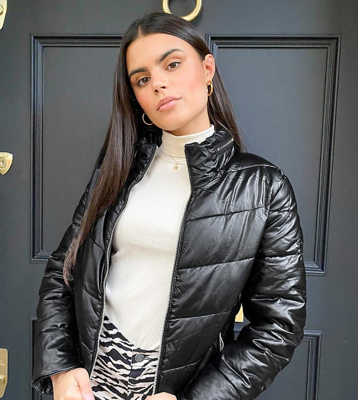 Parisian Petite Coated Puffer Jacket In Black
