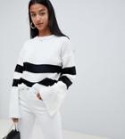 Boohoo Petite Contrast Stripe Sweater In White - Multi