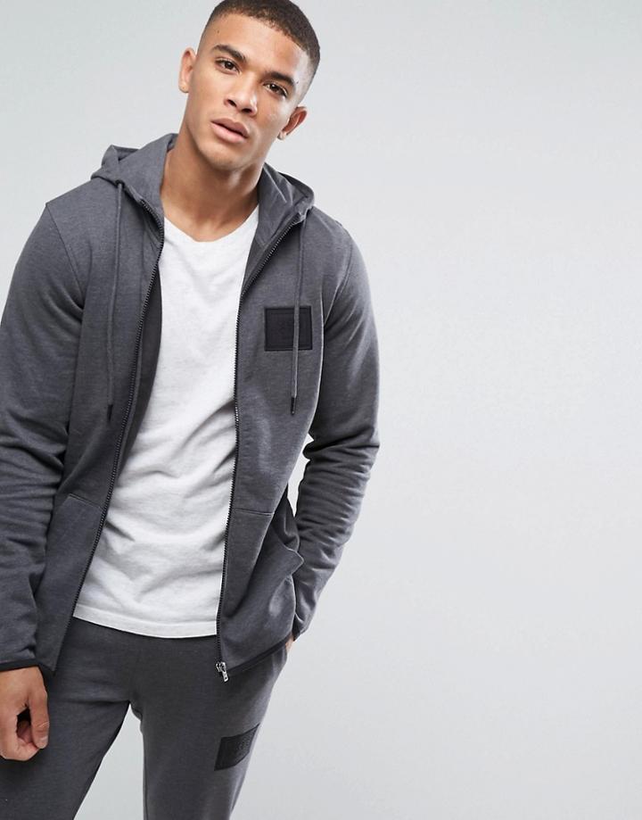Jack & Jones Core Zip Through Hoodie With High Neck - Gray
