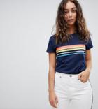 Daisy Street T-shirt With Vintage Stripe - Navy