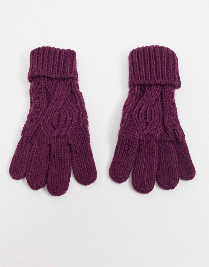 Boardmans Cable Knitted Glove With Turn Up Cuff In Plum-purple