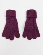 Boardmans Cable Knitted Glove With Turn Up Cuff In Plum-purple