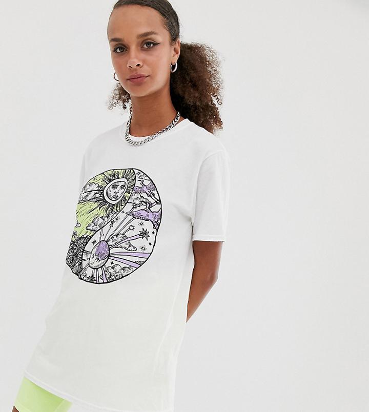 Reclaimed Vintage Inspired T-shirt With Ying Yang Sun And Moon Print-white