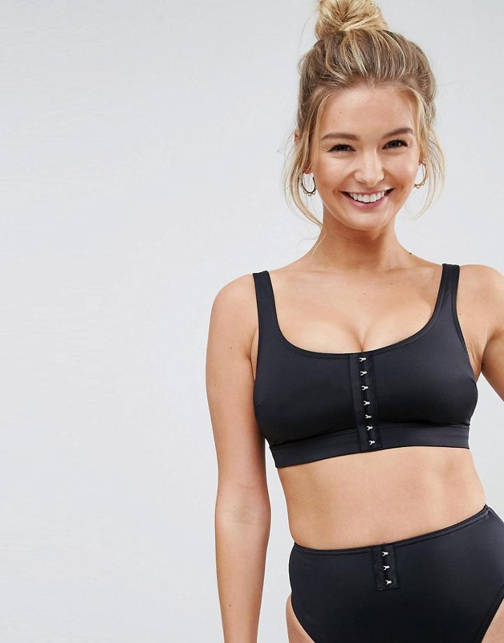 Asos Fuller Bust Mix And Match 'the Crop' Bikini Top With Hook And Eye Dd-g - Black