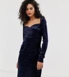 Vero Moda Tall Square Neck Velvet Bodycon Mini Dress In Navy