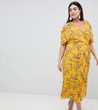 Lovedrobe Cold Shoulder Midi Dress In Bright Floral Print - Multi
