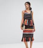 Asos Tall Cotton Midi Ruffle Hem Skirt In Stripe Co-ord - Multi