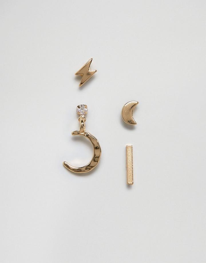 Monki Moon And Star Stud 2 Pack Earrings - Gold