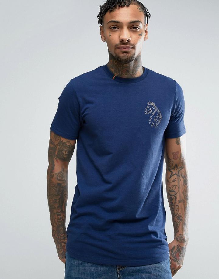 Luke 1977 Bowen Longline T-shirt Slim Fit Reflective Large Logo In Petrol Marl - Blue