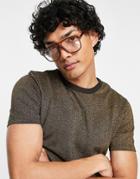 Asos Design Skinny Cropped T-shirt In Gold Texture With Contrast Neck And Cuffs