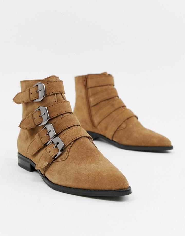 Asos Design Alissa Leather Buckled Boots - Tan