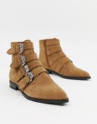 Asos Design Alissa Leather Buckled Boots - Tan