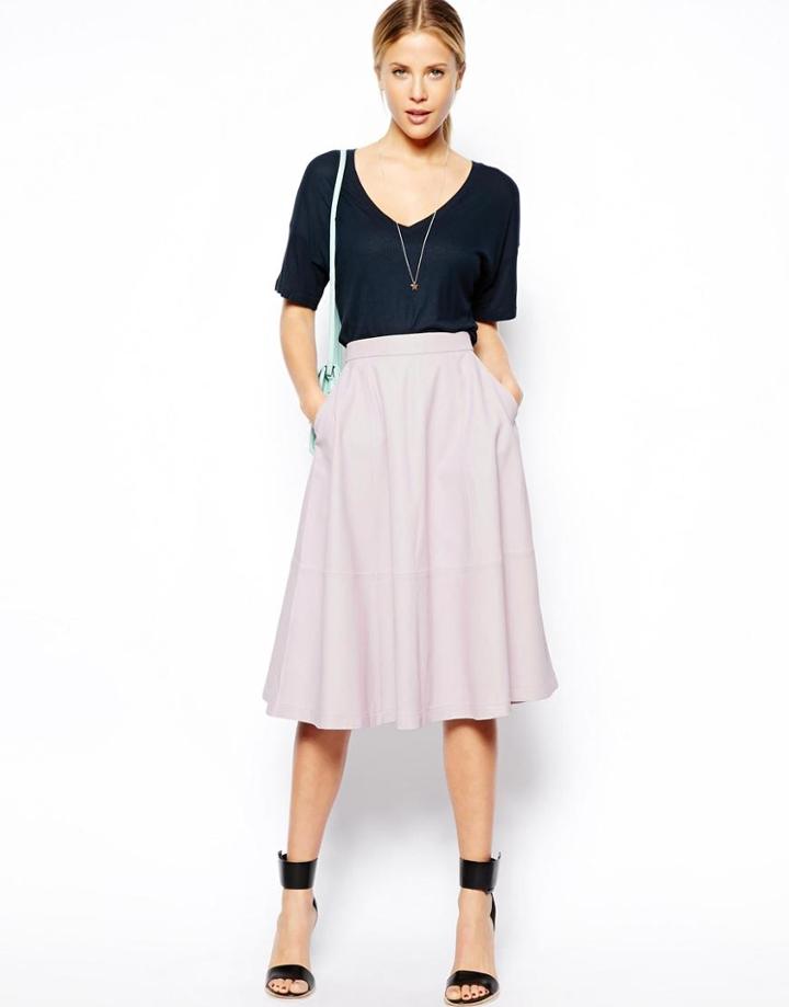 Asos Full Midi Skirt In Leather
