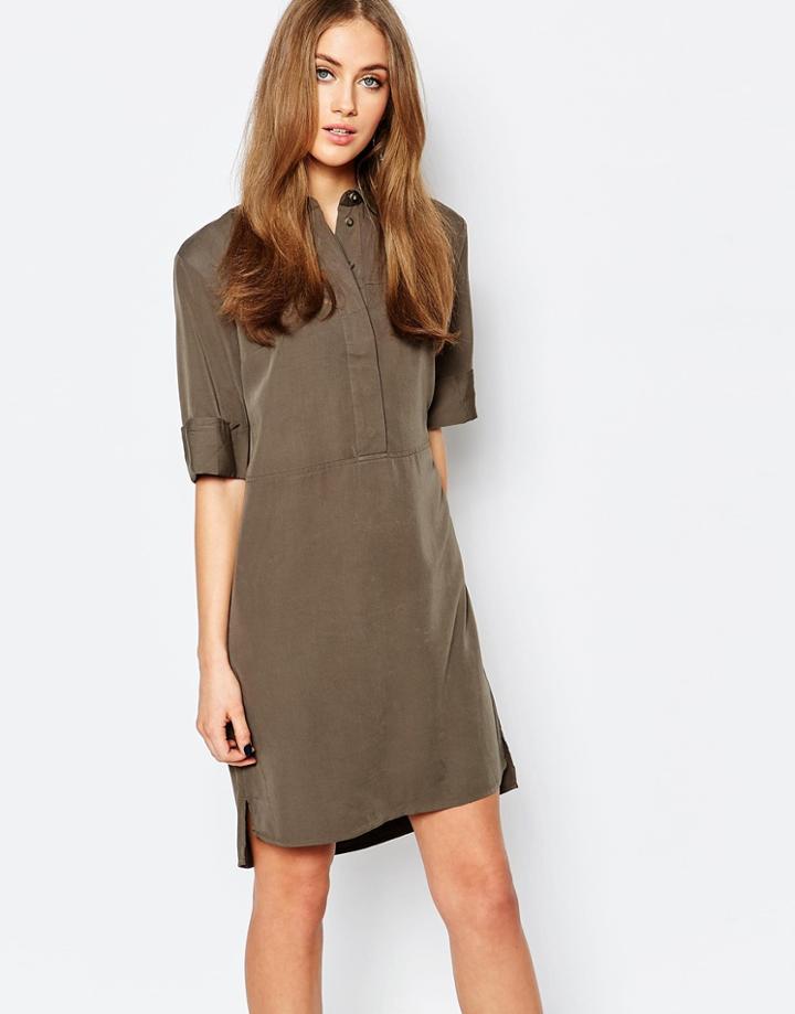 Warehouse Casual Shirt Dress - Khaki