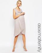 Asos Maternity Drape Pencil Dress In Foil - Pink