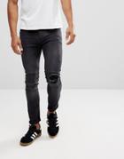Religion Biker Jeans With Rip Repair Knee Detail In Skinny Fit With Stretch - Black